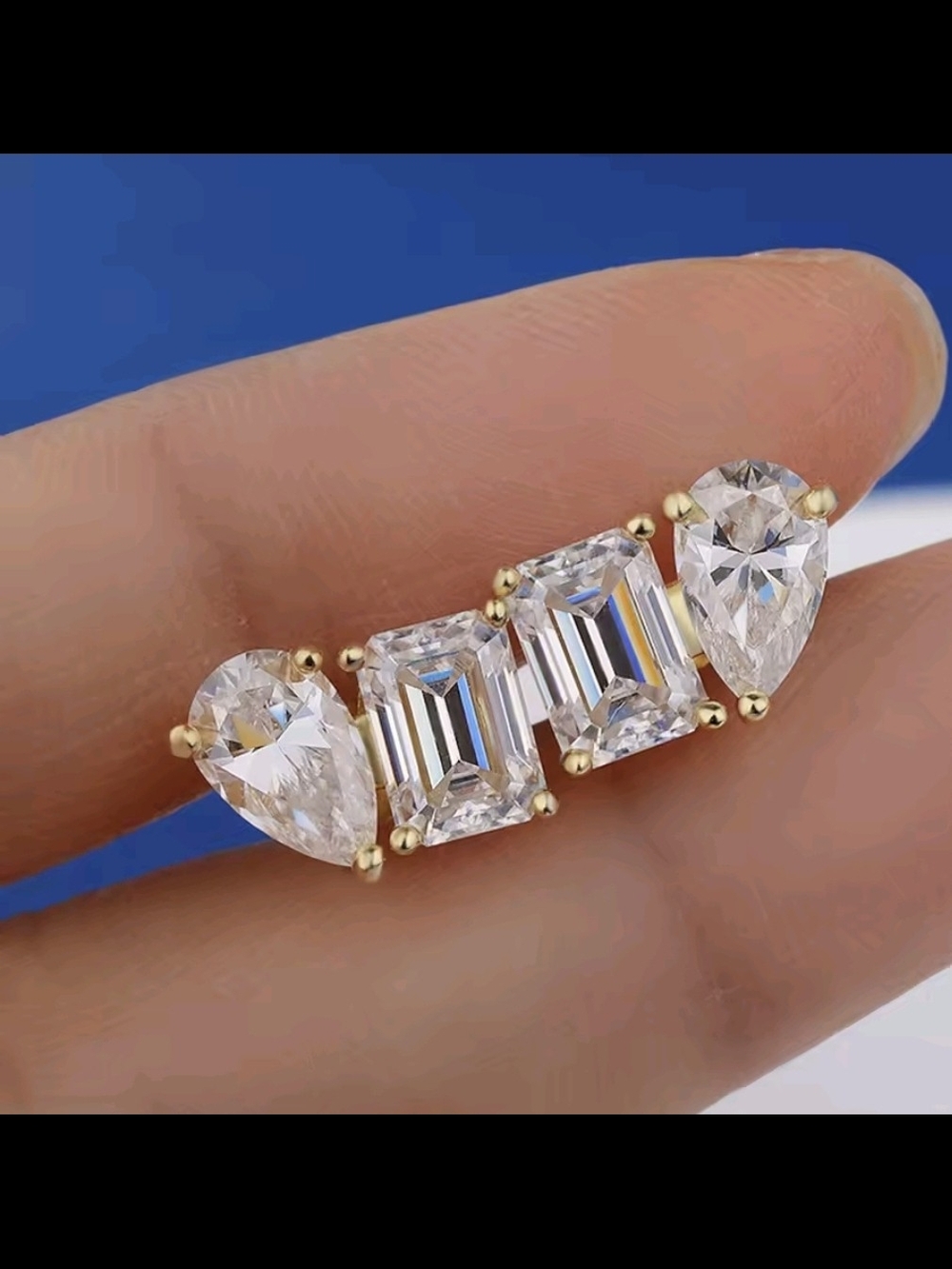 4 Carat* Emerald&Pear Cut Stud Earrings(Push Back*) 14K Yellow Gold Filled/S925